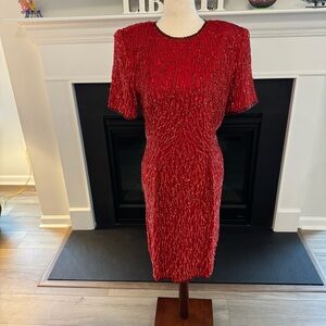 Stenay Vintage Red Silk Sequin Evening Dress | Size 8